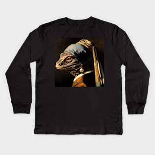 Wildlife Conservation - Pearl Earring Komodo Dragon Meme Kids Long Sleeve T-Shirt